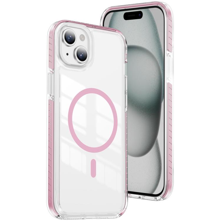 

For iPhone 14 / 13 Crystal Shield Clear Magnetic Acrylic Hybrid TPU Phone Case(Pink)