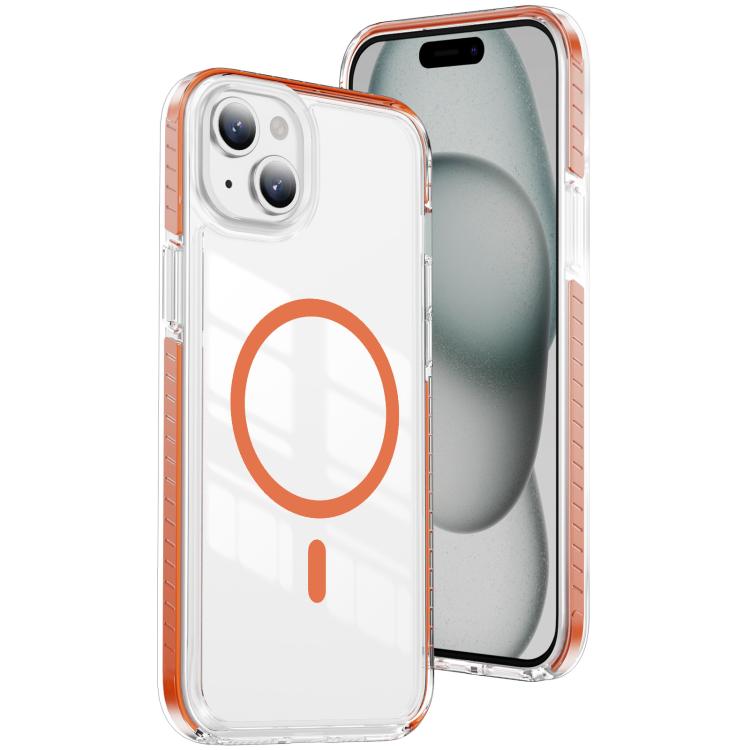 For iPhone 14 / 13 Crystal Shield Clear Magnetic Acrylic Hybrid TPU Phone Case(Orange)