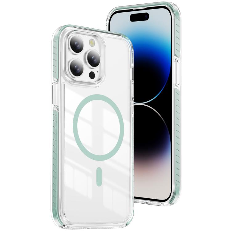 For iPhone 14 Pro Max Crystal Shield Clear Magnetic Acrylic Hybrid TPU Phone Case(Mint Green)