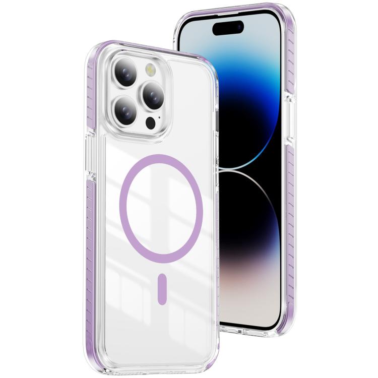 

For iPhone 14 Pro Max Crystal Shield Clear Magnetic Acrylic Hybrid TPU Phone Case(Purple)