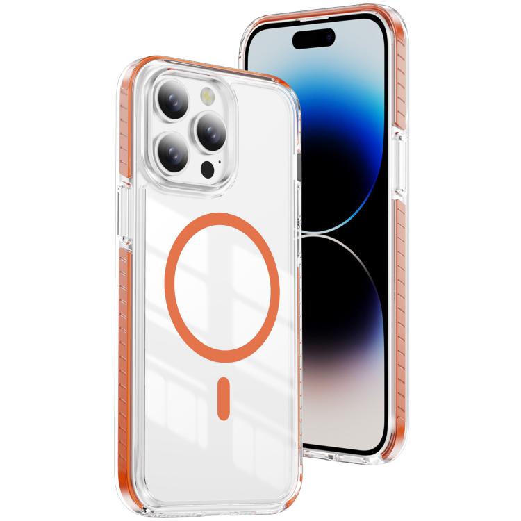 

For iPhone 14 Pro Crystal Shield Clear Magnetic Acrylic Hybrid TPU Phone Case(Orange)