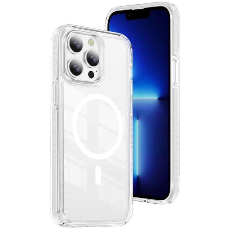 

For iPhone 13 Pro Max Crystal Shield Clear Magnetic Acrylic Hybrid TPU Phone Case(White)