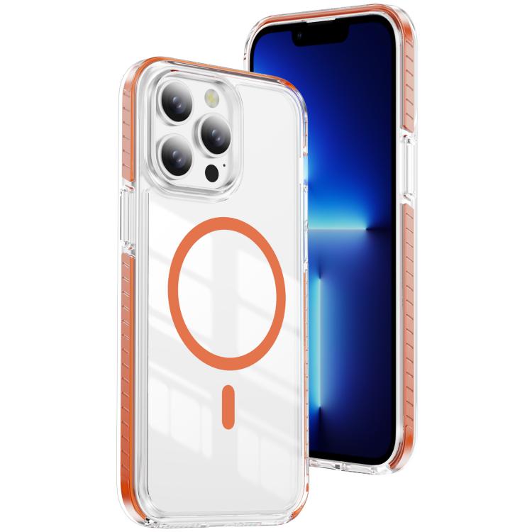 For iPhone 13 Pro Max Crystal Shield Clear Magnetic Acrylic Hybrid TPU Phone Case(Orange)