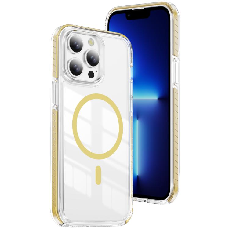 For iPhone 13 Pro Crystal Shield Clear Magnetic Acrylic Hybrid TPU Phone Case(Yellow)