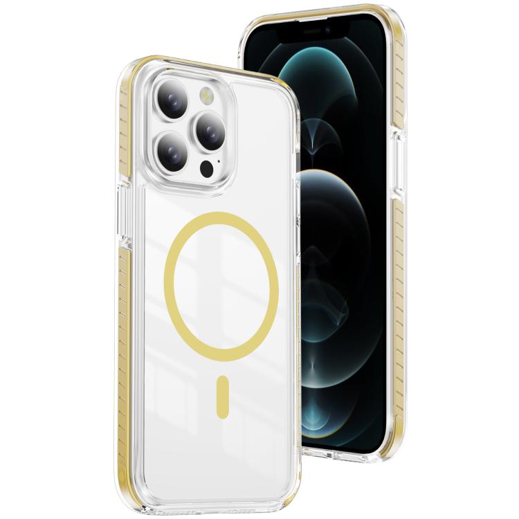 

For iPhone 12 Pro Max Crystal Shield Clear Magnetic Acrylic Hybrid TPU Phone Case(Yellow)
