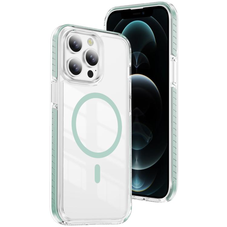 

For iPhone 12 / 12 Pro Crystal Shield Clear Magnetic Acrylic Hybrid TPU Phone Case(Mint Green)