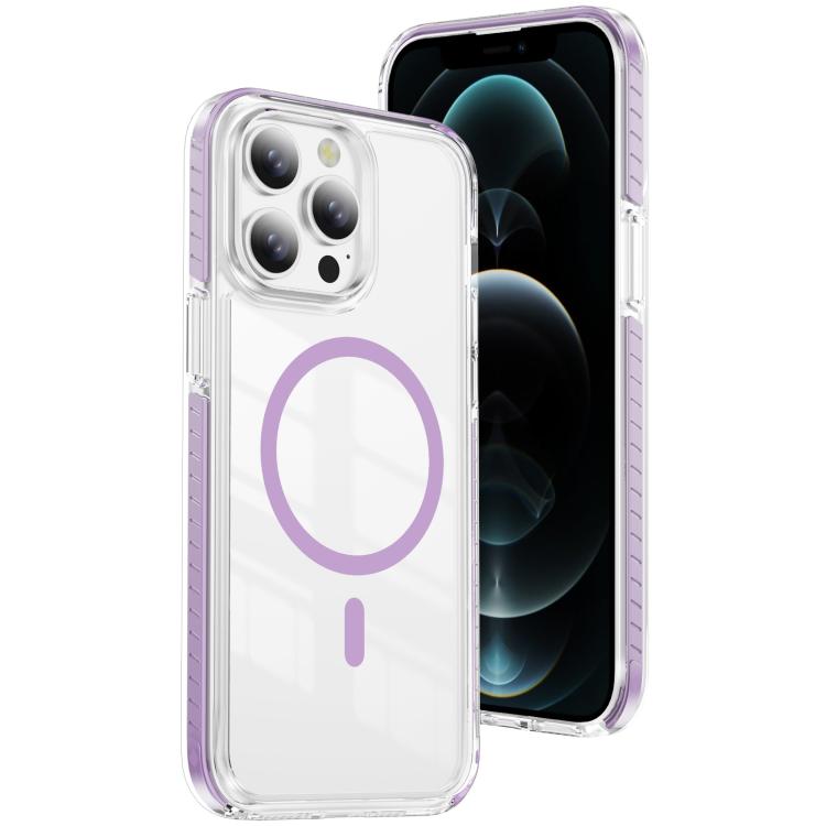 

For iPhone 12 / 12 Pro Crystal Shield Clear Magnetic Acrylic Hybrid TPU Phone Case(Purple)