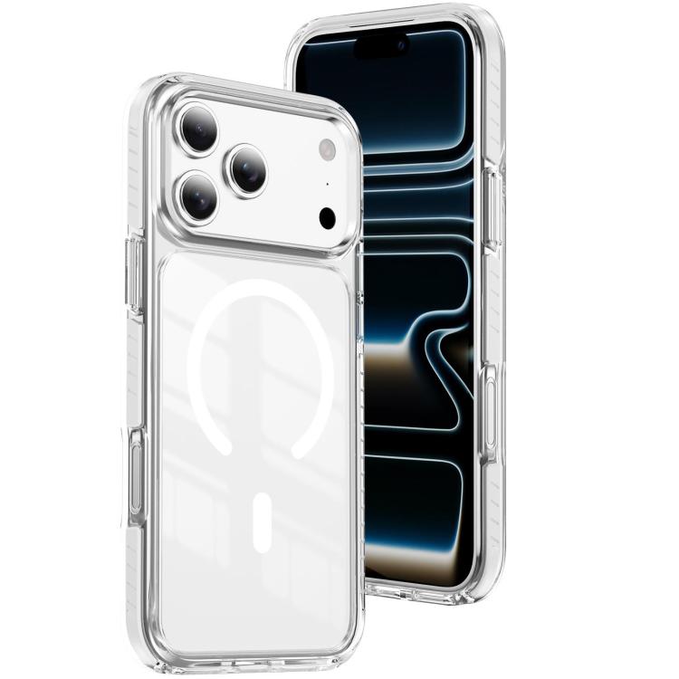 For iPhone 18 Pro Max Crystal Shield Clear Magnetic Acrylic Hybrid TPU Phone Case(White)