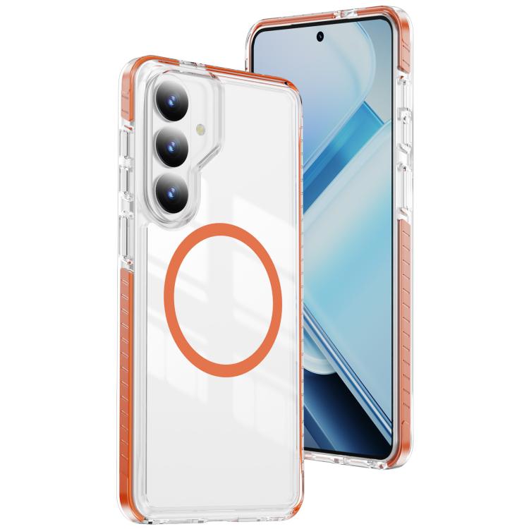 

For Samsung Galaxy S26 5G Crystal Shield Clear Magnetic Acrylic Hybrid TPU Phone Case(Orange)