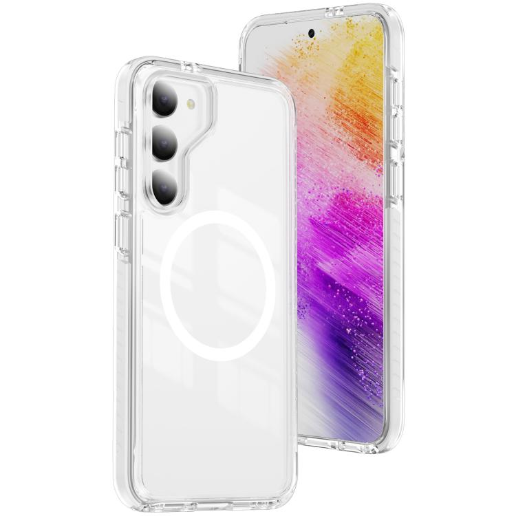 For Samsung Galaxy S23 5G Crystal Shield Clear Magnetic Acrylic Hybrid TPU Phone Case(White)