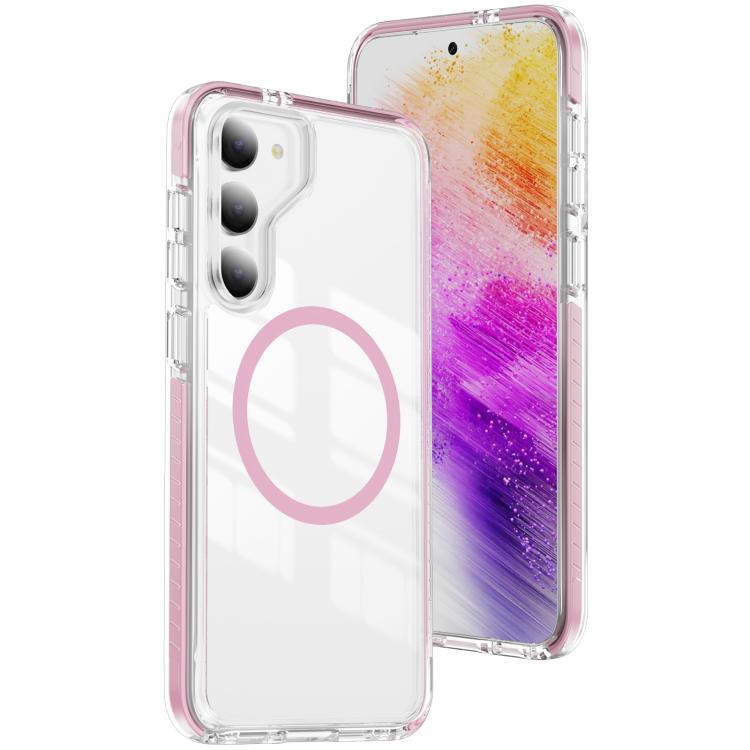 For Samsung Galaxy S23+ 5G Crystal Shield Clear Magnetic Acrylic Hybrid TPU Phone Case(Pink)