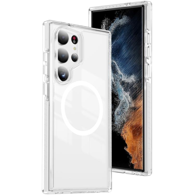 

For Samsung Galaxy S23 Ultra 5G Crystal Shield Clear Magnetic Acrylic Hybrid TPU Phone Case(White)