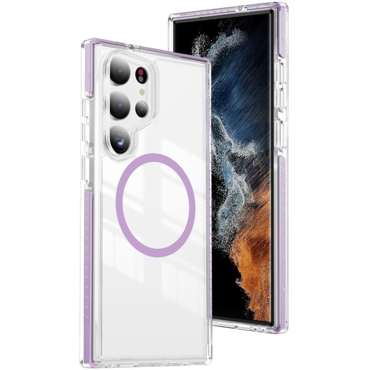 For Samsung Galaxy S23 Ultra 5G Crystal Shield Clear Magnetic Acrylic Hybrid TPU Phone Case(Purple)