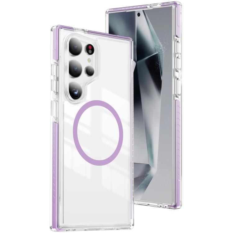 

For Samsung Galaxy S24 Ultra 5G Crystal Shield Clear Magnetic Acrylic Hybrid TPU Phone Case(Purple)