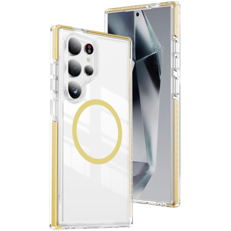 For Samsung Galaxy S24 Ultra 5G Crystal Shield Clear Magnetic Acrylic Hybrid TPU Phone Case(Yellow)