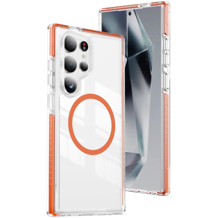 

For Samsung Galaxy S24 Ultra 5G Crystal Shield Clear Magnetic Acrylic Hybrid TPU Phone Case(Orange)