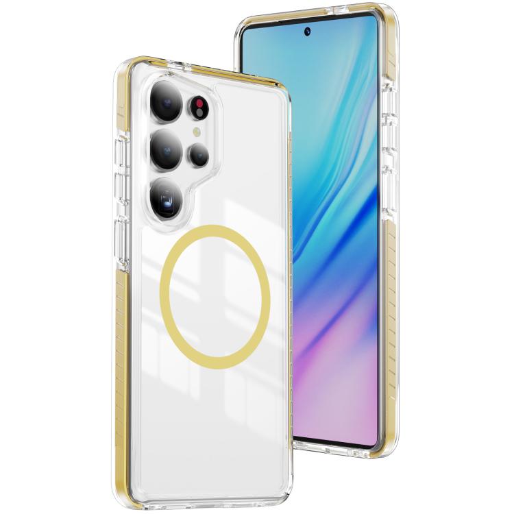 For Samsung Galaxy S25 Ultra 5G Crystal Shield Clear Magnetic Acrylic Hybrid TPU Phone Case(Yellow)