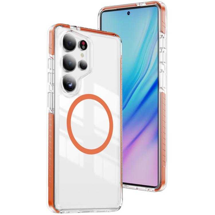 

For Samsung Galaxy S25 Ultra 5G Crystal Shield Clear Magnetic Acrylic Hybrid TPU Phone Case(Orange)