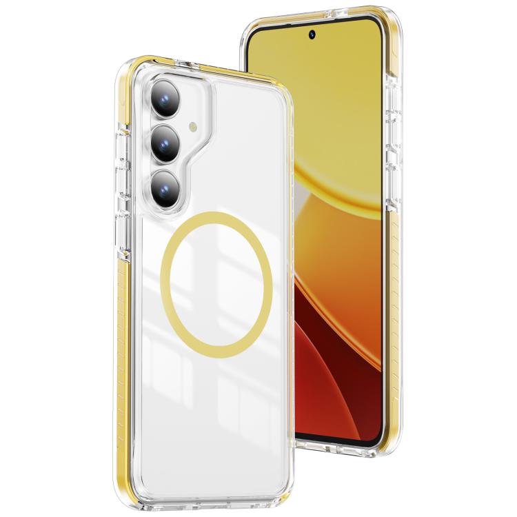 For Samsung Galaxy S25 FE 5G Crystal Shield Clear Magnetic Acrylic Hybrid TPU Phone Case(Yellow)
