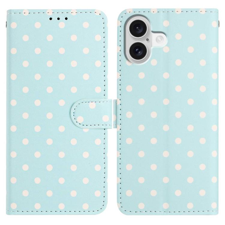 

For iPhone 16 Plus Small Dots Pattern Vegan Leather Phone Case(Light Blue)