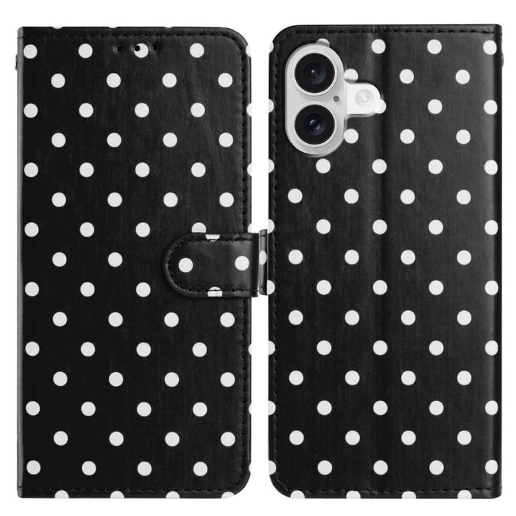 

For iPhone 16 Plus Small Dots Pattern Vegan Leather Phone Case(Black)