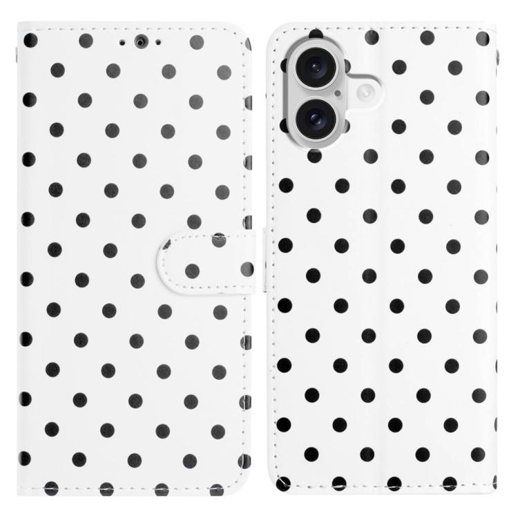 

For iPhone 16 Small Dots Pattern Vegan Leather Phone Case(White)