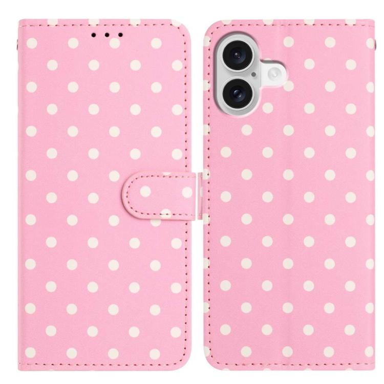 

For iPhone 16 Small Dots Pattern Vegan Leather Phone Case(Pink)
