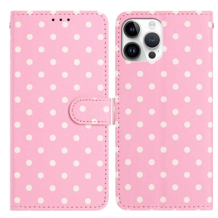 

For iPhone 15 Pro Small Dots Pattern Vegan Leather Phone Case(Pink)