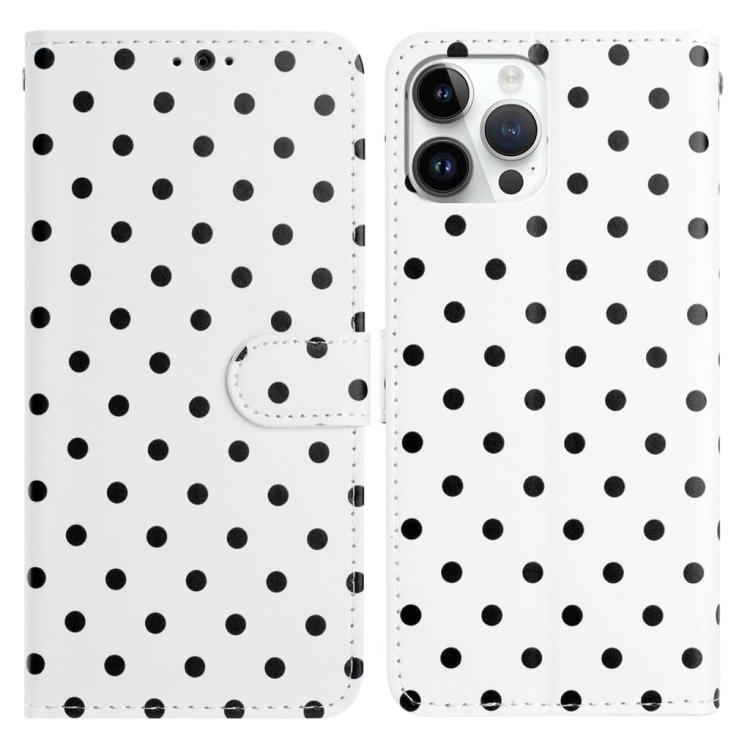 

For iPhone 14 Pro Small Dots Pattern Vegan Leather Phone Case(White)