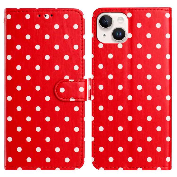 

For iPhone 13 Small Dots Pattern Vegan Leather Phone Case(Red)