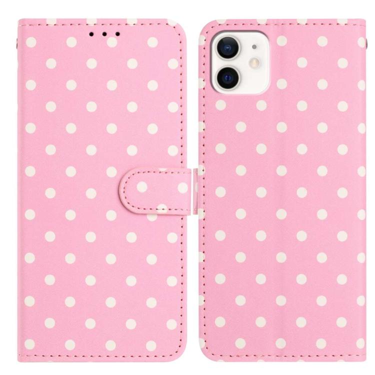 

For iPhone 11 Small Dots Pattern Vegan Leather Phone Case(Pink)