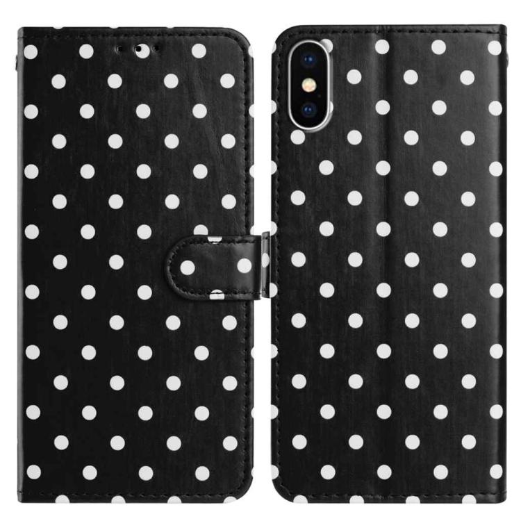 

For iPhone XS Max Small Dots Pattern Vegan Leather Phone Case(Black)