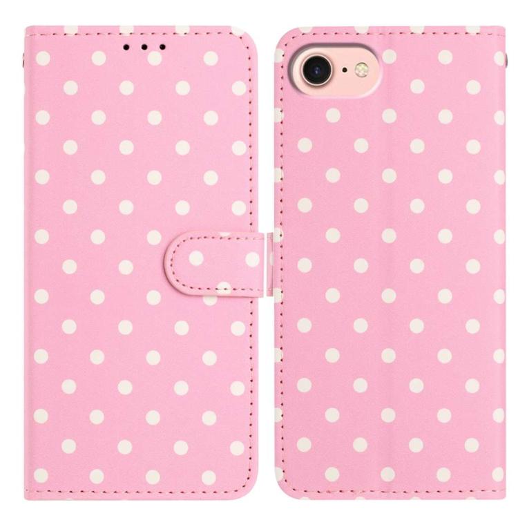 

For iPhone 16e Small Dots Pattern Vegan Leather Phone Case(Pink)