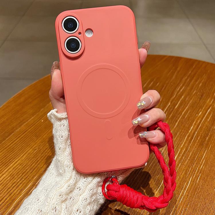 

For iPhone 17 Solid Color Liquid Silicone Magnetic Phone Case with Lanyard(Grass Purple)