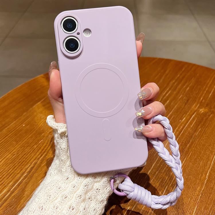 

For iPhone 17 Solid Color Liquid Silicone Magnetic Phone Case with Lanyard(Lilac)