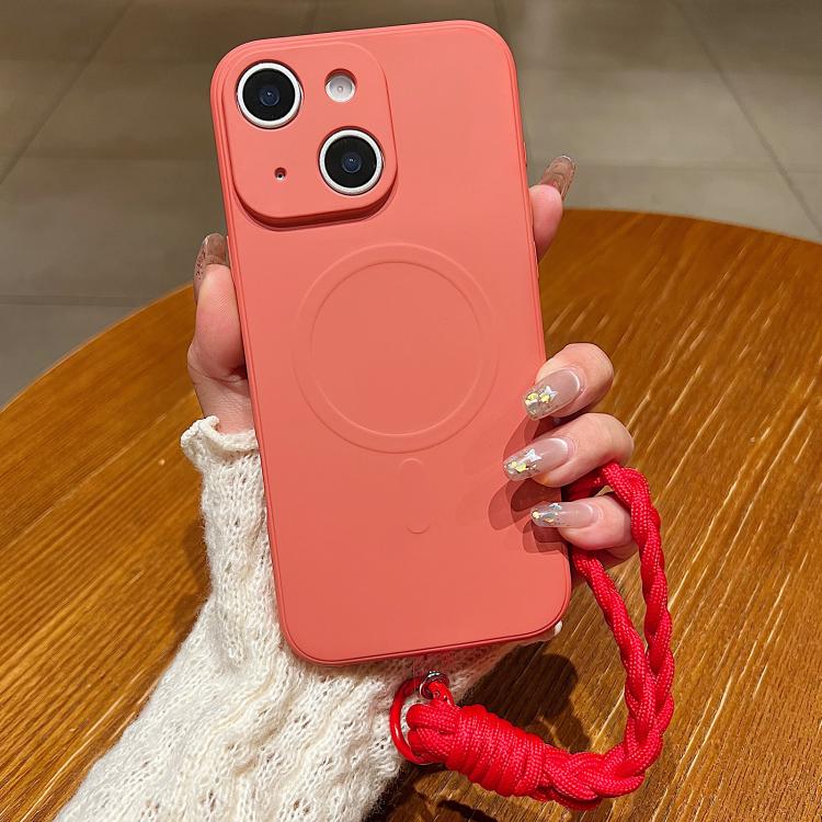 

For iPhone 13 Solid Color Liquid Silicone Magnetic Phone Case with Lanyard(Grass Purple)