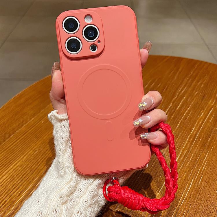 

For iPhone 12 Pro Max Solid Color Liquid Silicone Magnetic Phone Case with Lanyard(Grass Purple)