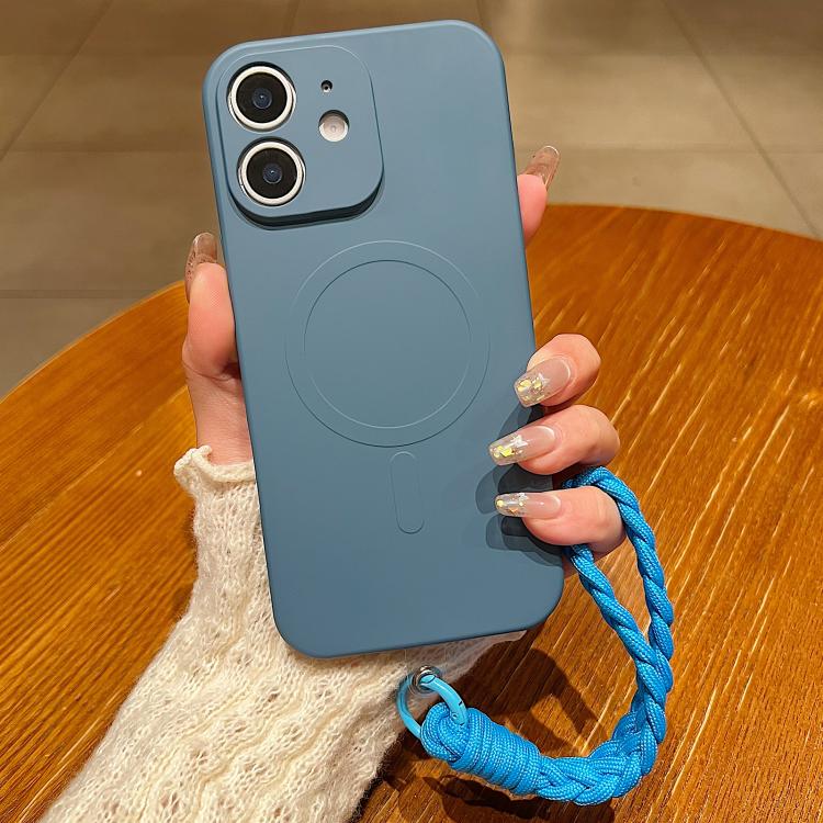 

For iPhone 11 Solid Color Liquid Silicone Magnetic Phone Case with Lanyard(Lavender Grey)