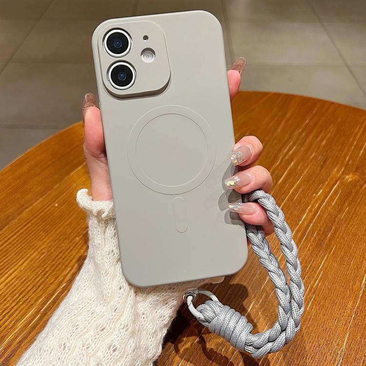 

For iPhone 11 Solid Color Liquid Silicone Magnetic Phone Case with Lanyard(Grey)