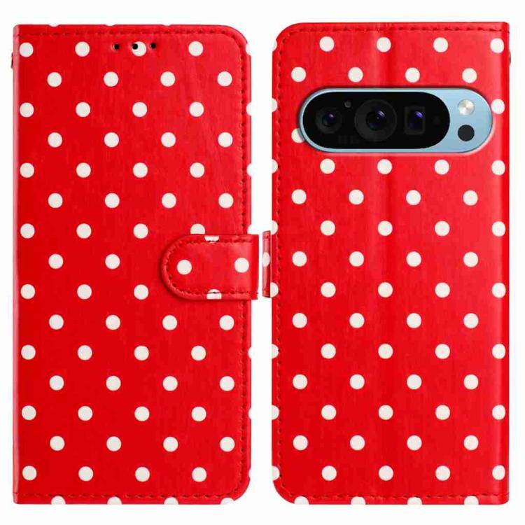 

For Google Pixel 10 / 10 Pro / 9 Pro Small Dots Pattern Vegan Leather Phone Case(Red)