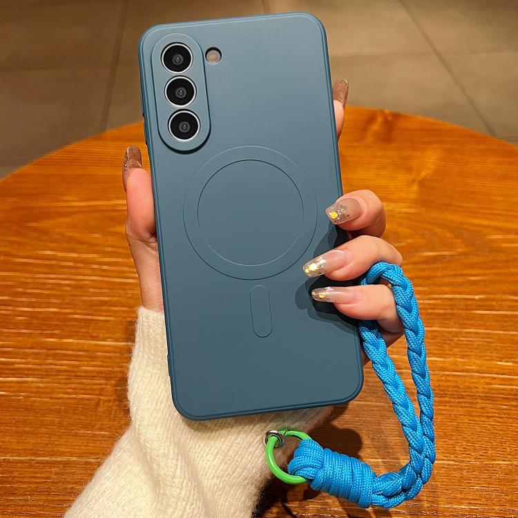 

For Samsung Galaxy S23 5G Solid Color Liquid Silicone Magnetic Phone Case with Lanyard(Lavender Grey)
