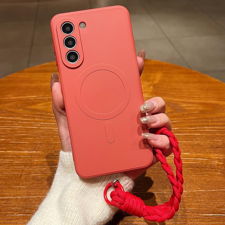 

For Samsung Galaxy S23 5G Solid Color Liquid Silicone Magnetic Phone Case with Lanyard(Grass Purple)