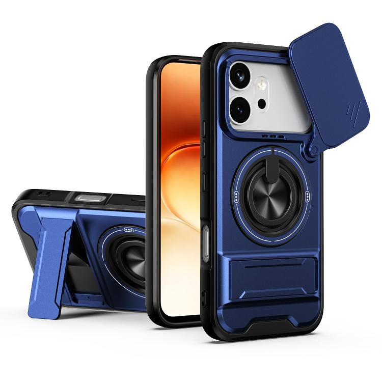 For Honor 600 / 600 Pro Global Lens Sliding Window Multifunctional Magnetic Shockproof Phone Case(Royal Blue)