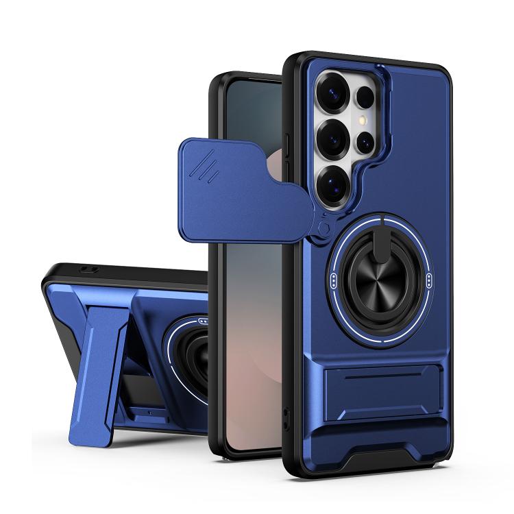 For Samsung Galaxy S26 Ultra 5G Lens Sliding Window Multifunctional Magnetic Shockproof Phone Case(Royal Blue)