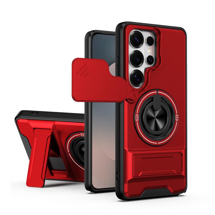

For Samsung Galaxy S26 Ultra 5G Lens Sliding Window Multifunctional Magnetic Shockproof Phone Case(Red)
