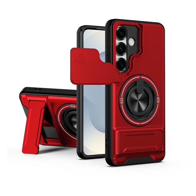 

For Samsung Galaxy S25 5G Lens Sliding Window Multifunctional Magnetic Shockproof Phone Case(Red)