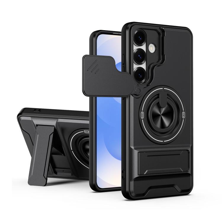 

For Samsung Galaxy S25+ 5G Lens Sliding Window Multifunctional Magnetic Shockproof Phone Case(Black)