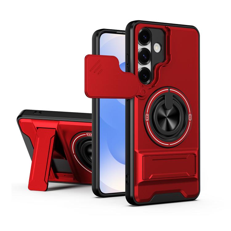 For Samsung Galaxy S25+ 5G Lens Sliding Window Multifunctional Magnetic Shockproof Phone Case(Red)