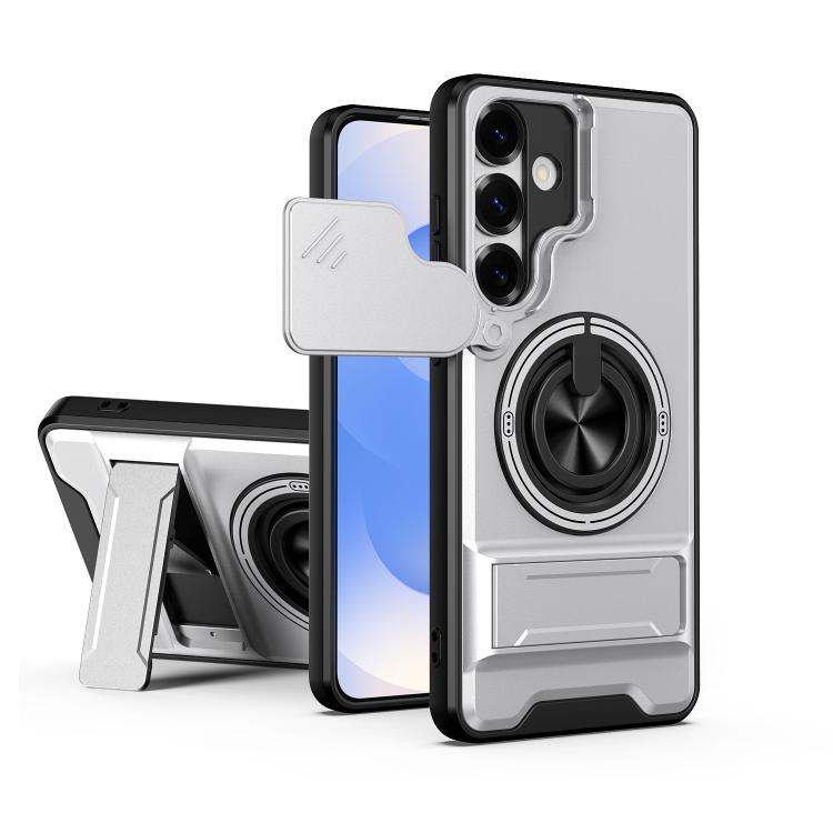 

For Samsung Galaxy S25+ 5G Lens Sliding Window Multifunctional Magnetic Shockproof Phone Case(Titanium Gray)