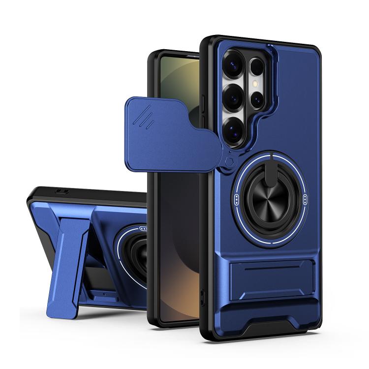 

For Samsung Galaxy S25 Ultra 5G Lens Sliding Window Multifunctional Magnetic Shockproof Phone Case(Royal Blue)